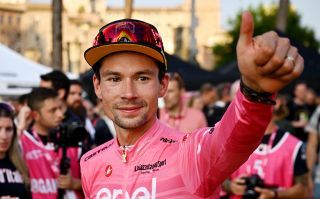 Primoz Roglic in the Giro d'Italia maglia rosa